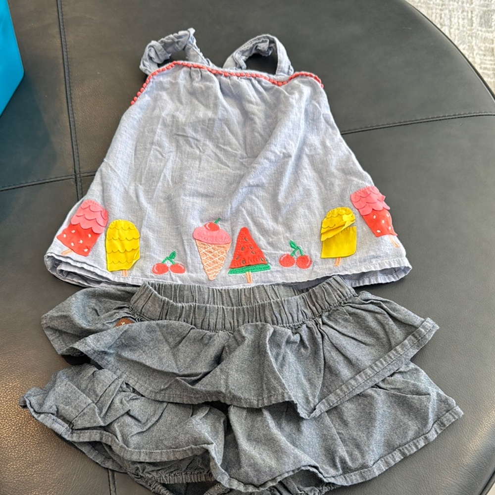 Yea Jean skirt and top with Ice Cream and Fruit Design size 18-24 months